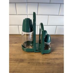Vintage GEMCO Solid Forest Green Salt & Pepper Sugar Shaker Napkin Caddy Set